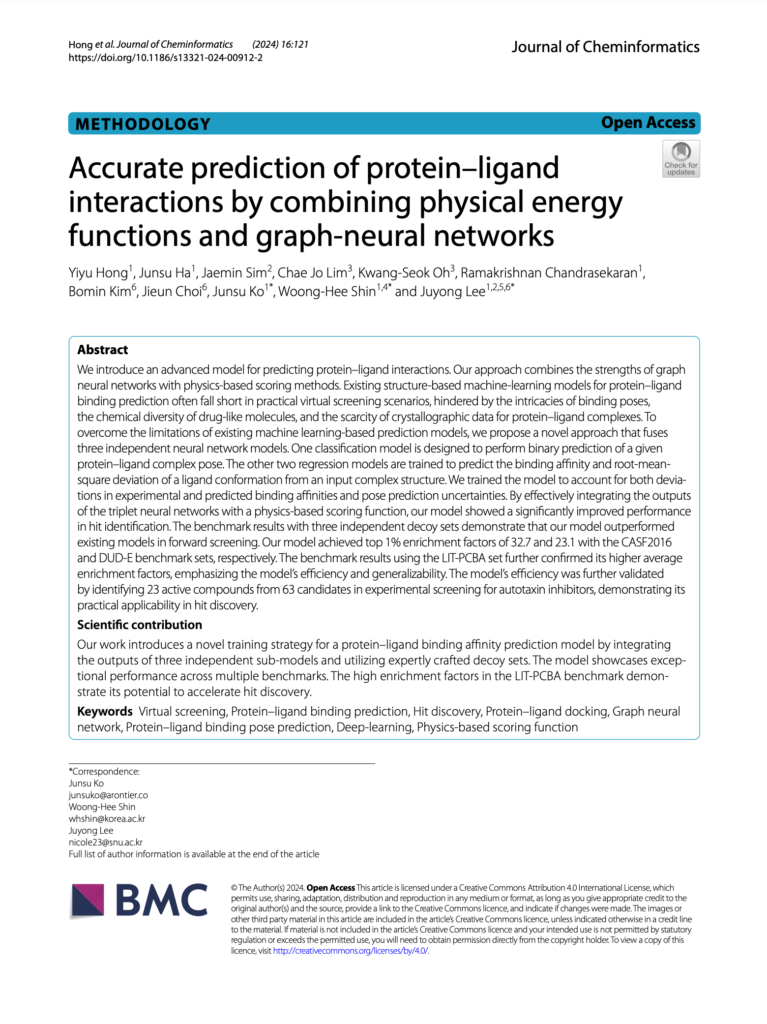 Accurate prediction of protein–ligand interactions by combining physical energy functions and graph-neural networks